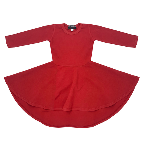 WEE MONSTER- RED LONG SLEEVE TWIRL DRESS