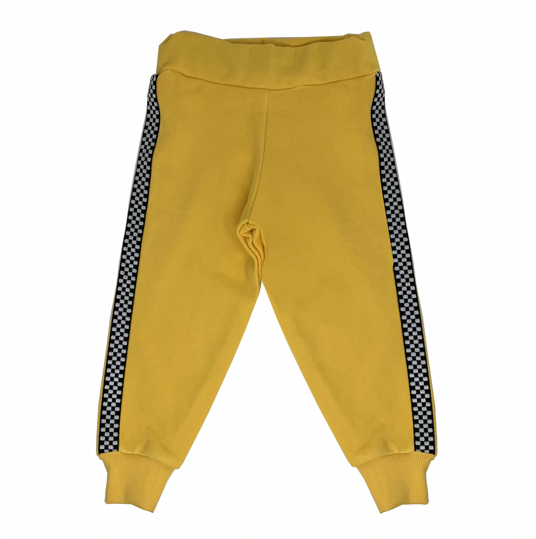 WEE MONSTER- MELLOW YELLOW JOGGERS W/ BLACK AND WHITE CHECKERED TRIM