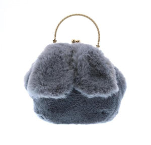 DOE A DEAR- PLUSH GREY FURRY RABBIT EAR PURSE