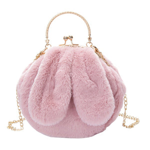 DOE A DEAR- PLUSH PINK FURRY RABBIT EAR PURSE