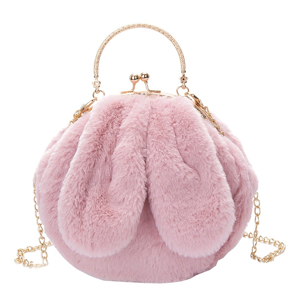 DOE A DEAR- PLUSH PINK FURRY RABBIT EAR PURSE