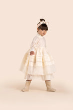 OMAMIMINI- OFF-WHITE LONG SLEEVE PLEATED ORGANZA TULLE DRESS