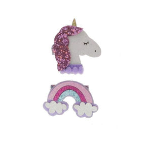 DOE A DEAR- LILAC GLITTER UNICORN & RAINBOW CLIP SET