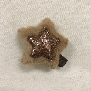 DOE A DEAR- BROWN FUR LARGE STAR W/ MINI GOLD GLITTER STAR ON TOP