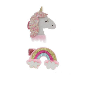 DOE A DEAR- PINK GLITTER UNICORN & RAINBOW CLIP SET