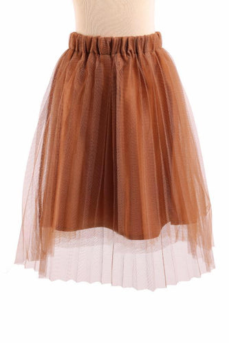 DOE A DEAR - COCOA ELASTIC WAIST TULLE PLEATED MIDDI SKIRT