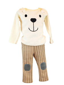 LITTLE WHO - BEIGE L/S FUR BEAR SWEATER