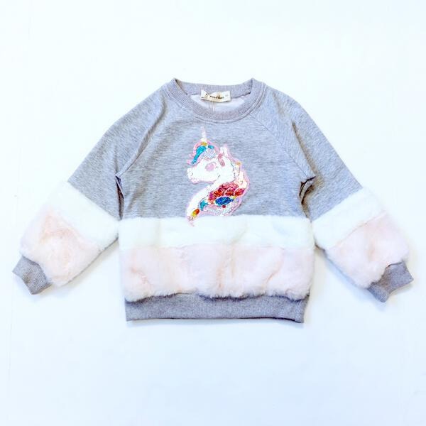 DOE A DEAR- UNICORNS & FUR SWEATSHIRT IN GREY