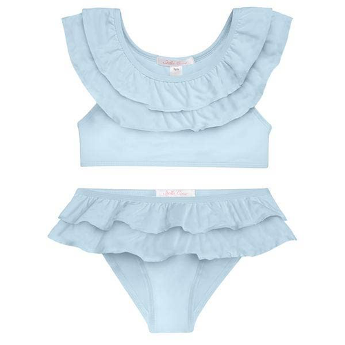Blue Double Ruffle Bikini Set