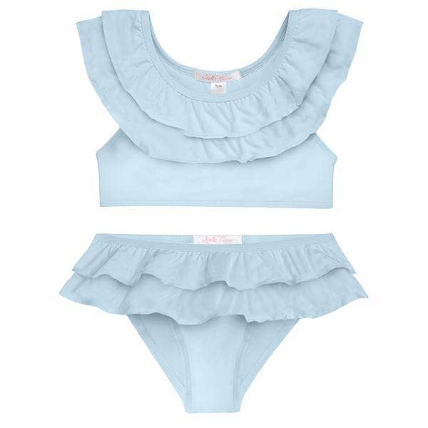 Blue Double Ruffle Bikini Set
