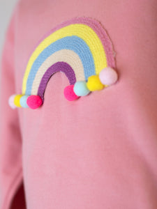 LITTLE WHO - L/S PINK RAINBOW CREWNECK SWEATER