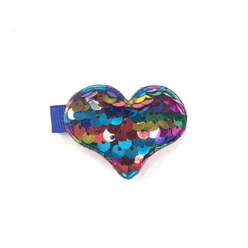 DOE A DEAR- RAINBOW SEQUIN HEART HAIR CLIP