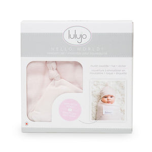 LULUJO- HELLO WORLD BLANKET & KNOTTED HAT IN PINK